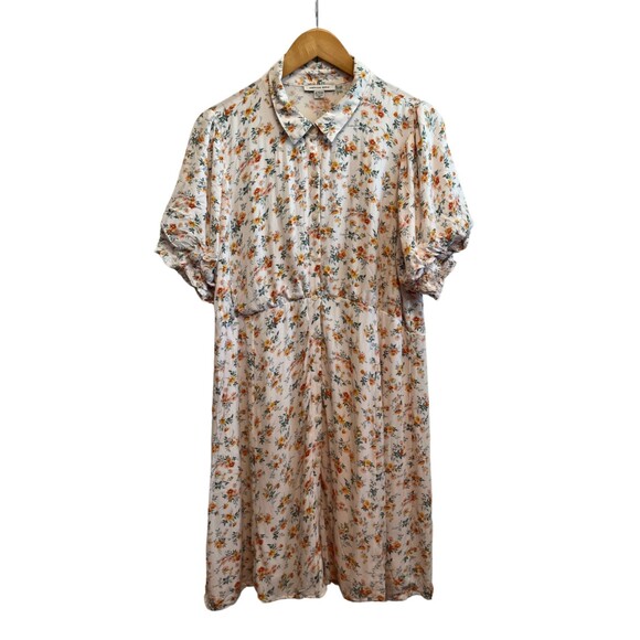 American Eagle Outfitters Dresses & Skirts - American Eagle Dress Cream Floral Collar Button Up Short‎ Sleeve Cottagecore XL